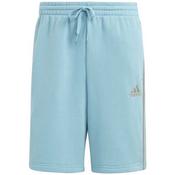 Adidas Men's 3-Stripes 10" Fleece Short Blue Active Drawstring Elastic Waist - Picture 1 of 16